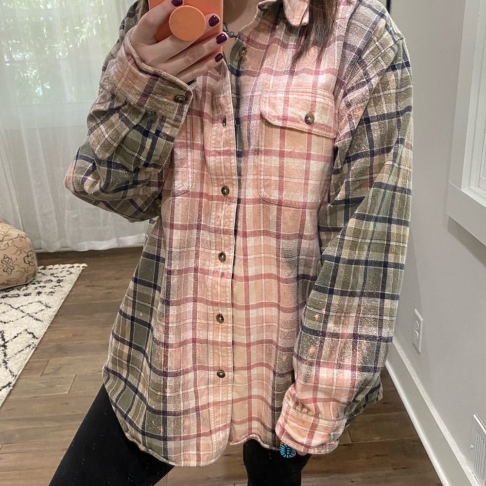 Carhartt Recycle Bleach Splattered Plaid Cotton Flannel Shirt XL